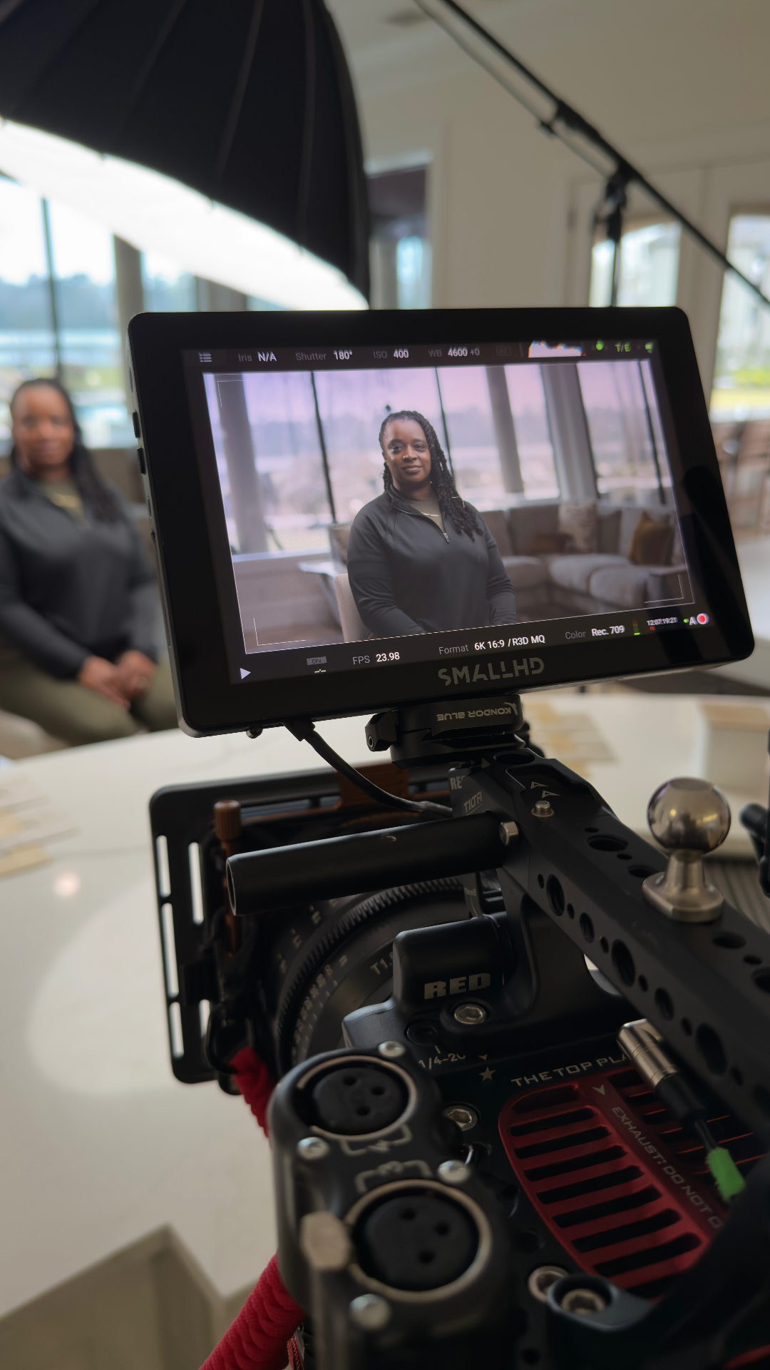 Studio Thirty on set with a cinema camera and monitor